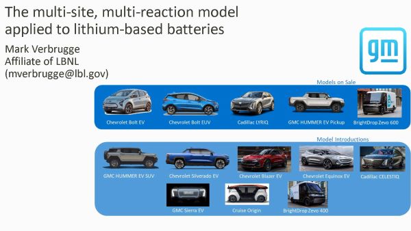 This the first slide of Mark Verbrugge's presentation, showing the title and pictures of electric cars.